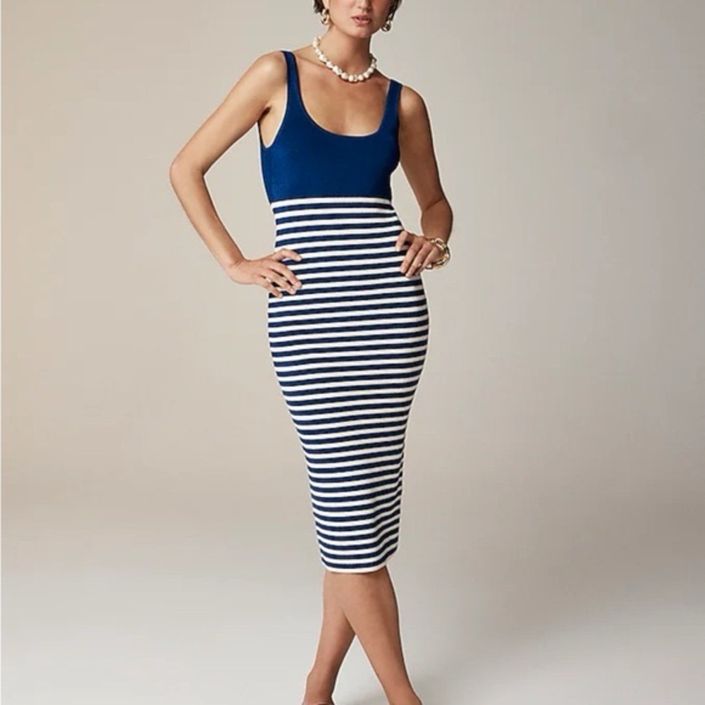 J. Crew Cyan Sweater Dress in Stripe - L (12-14)